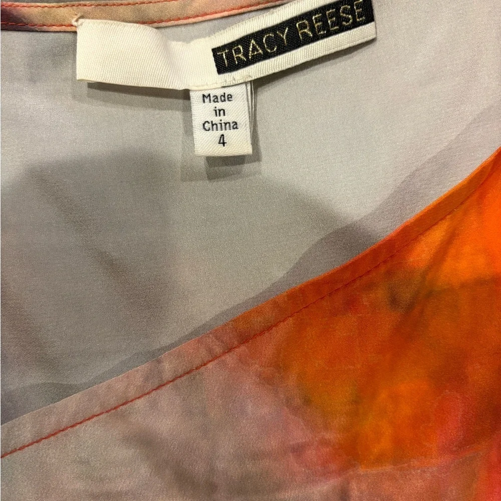 Tracy Reese silk midi dress surplice uneven hem orange sz 4
